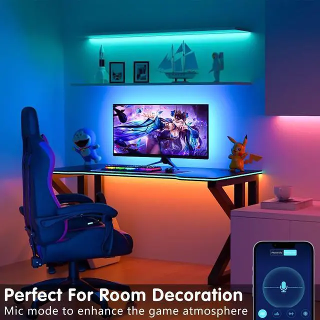 Alt view image 7 of 7 - 100ft Led Strip Lights (2 Rolls of 50ft) Bluetooth Smart App Control Music Sync Color Changing RGB Led Light Strip with Remote Led Lights for Bedroom Room Home Decor Party Festival
