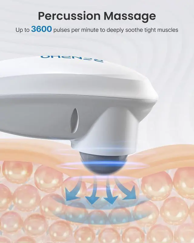 Alt view image 2 of 7 - Rechargeable Hand Held Deep Tissue Massager for Muscles, Back, Foot, Neck, Shoulder, Leg, Calf Cordless Electric Percussion Body Massage, White