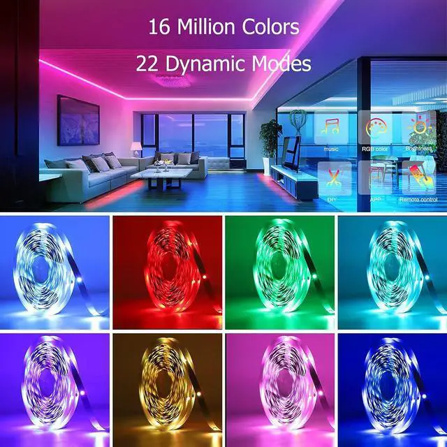 Alt view image 2 of 7 - 65.6ft LED Lights for Bedroom Music Sync RGB LED Strip Lights with APP & Remote Control Luces LED para Cuarto Bluetooth LED Lights for Room Home Decoration