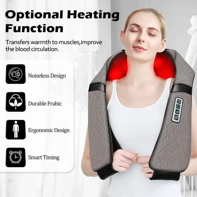 Alt view image 2 of 7 - Blue Elf Shiatsu Neck Massager, Shiatsu Back Shoulder Massager with Heat, Electric Kneading Massage Pillow for Back,Shoulder, Foot, Leg Muscles Pain Relief Relax in Car, Office and Home