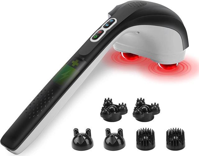 Snailax Cordless Handheld Back Massager with Heat,Deep Tissue Percussion  Massager, 3 Sets of Dual Pivoting Heads,Rechargeable Hand Held Massager for