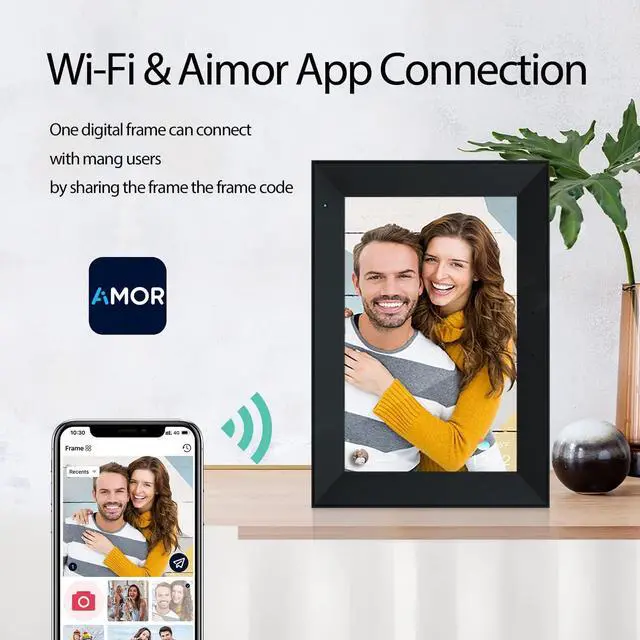 Alt view image 7 of 7 - Digital Photo Frame 10.1 Inch WiFi Digital Picture Frame IPS HD Touch Screen Smart Cloud Photo Frame with 16GB Storage, Auto-Rotate, Easy Setup to Share Photos or Videos Remotely via AiMOR APP (Black)