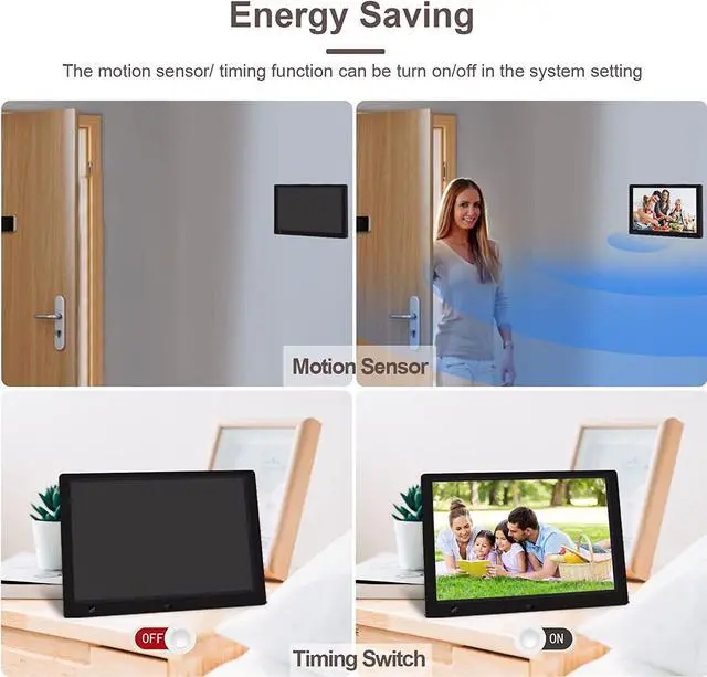 Alt view image 5 of 7 - 10.1 Inch Digital Picture Frame with 32GB USB Flash Drive, KECAG 1920x1080 HD IPS Screen Digital Photo Frame, Motion Sensor, Video, Music, Share Moments via SD Card or USB, with Remote Control, Black