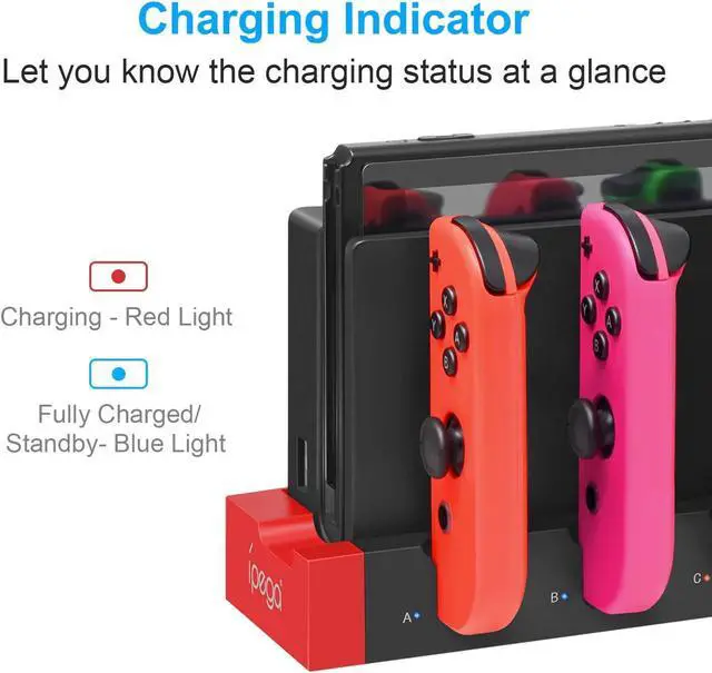 Alt view image 5 of 7 - Joycon Charging Dock Station for Nintendo Switch & OLED - Charges Up To 4 Controllers, Compatible with Switch and Switch OLED Model