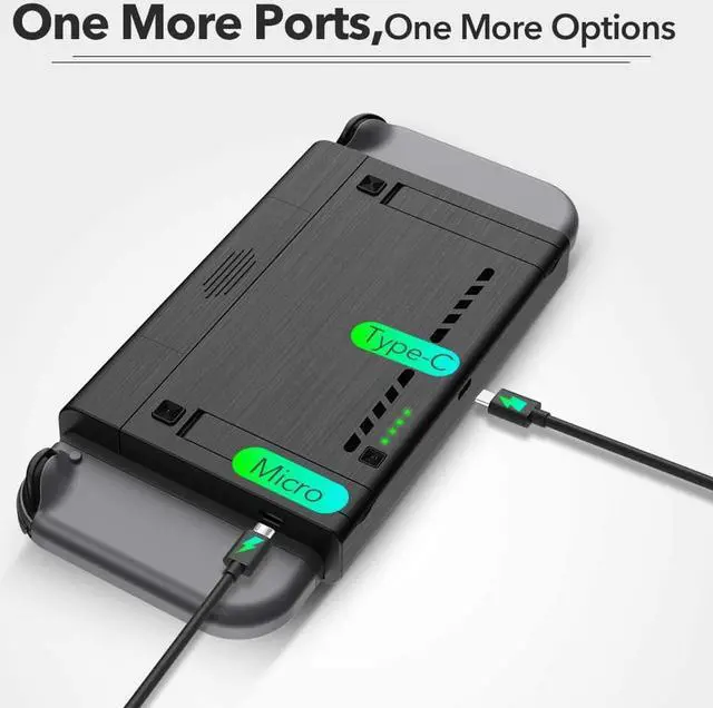 Alt view image 4 of 7 - 10000mAh Battery Charger Case, Compatible with Nintendo Switch & Nintendo Switch OLED Model, Portable Backup Battery Pack, Travel Power Bank, 2-Game Card Slots, Dual Type-C, Micro USB Charging Ports