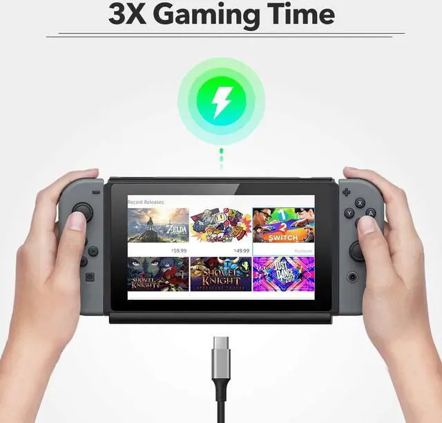 Alt view image 5 of 7 - 10000mAh Battery Charger Case, Compatible with Nintendo Switch & Nintendo Switch OLED Model, Portable Backup Battery Pack, Travel Power Bank, 2-Game Card Slots, Dual Type-C, Micro USB Charging Ports