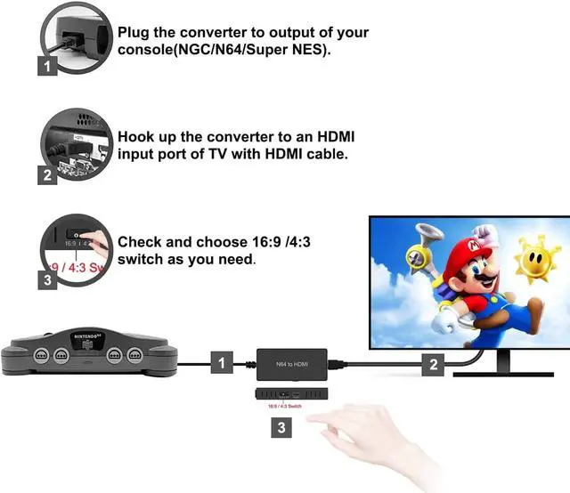 Alt view image 4 of 7 - N64 to HDMI Converter Adapter Support 16:9/4:3 Conversion HDMI Link Cable for N64 /SNES/NGC/SFCPlug and Play