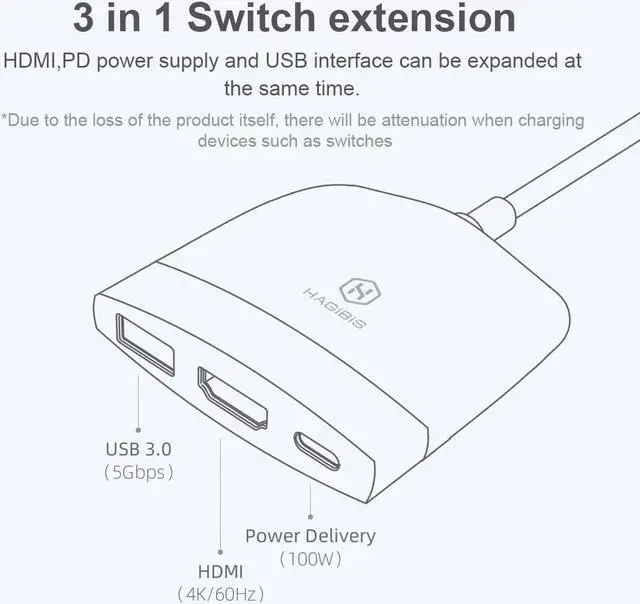 Alt view image 2 of 7 - Hagibis Switch Dock for Nintendo Switch OLED, Portable TV Dock Charging Docking Station with HDMI and USB 3.0 Port Replacement Base Dock Set Type C to HDMI TV Adapter for MacBook Pro Air (Black Grey)