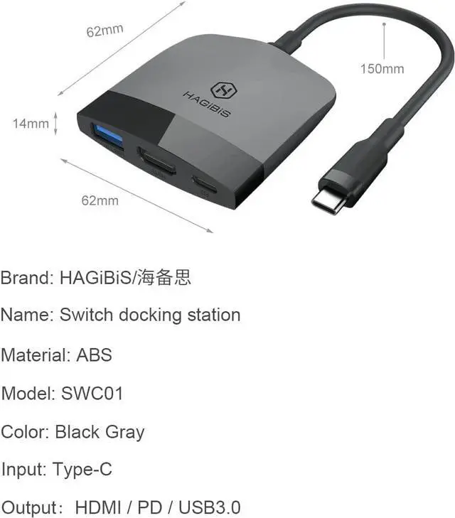 Alt view image 6 of 7 - Hagibis Switch Dock for Nintendo Switch OLED, Portable TV Dock Charging Docking Station with HDMI and USB 3.0 Port Replacement Base Dock Set Type C to HDMI TV Adapter for MacBook Pro Air (Black Grey)