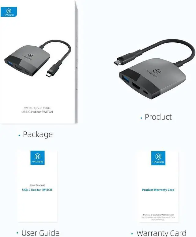 Alt view image 7 of 7 - Hagibis Switch Dock for Nintendo Switch OLED, Portable TV Dock Charging Docking Station with HDMI and USB 3.0 Port Replacement Base Dock Set Type C to HDMI TV Adapter for MacBook Pro Air (Black Grey)