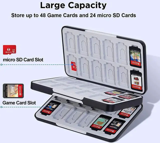 Alt view image 2 of 6 - JINGDU 48-Slot Switch Game Card Case Compatible with Switch Game Cards & micro SD Cards, the Games Holder Organizer Suitable for Switch, NS2/NS/Lite/OLED Game Card, Black