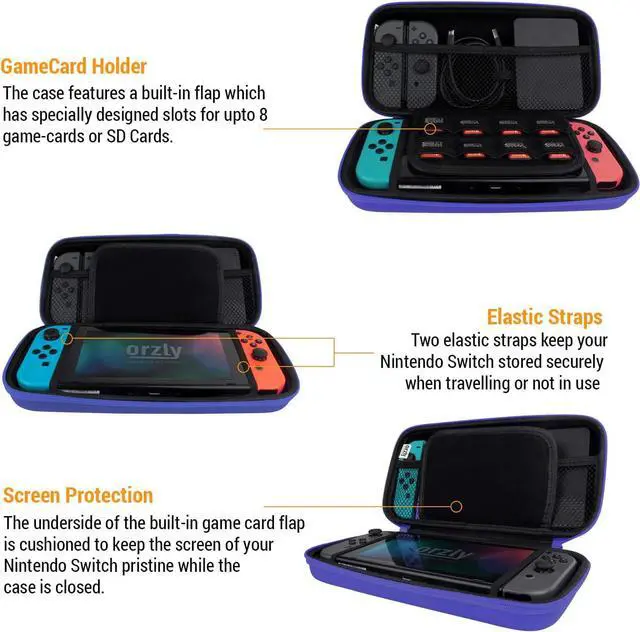 Alt view image 4 of 7 - Orzly Carry Case Compatible with Nintendo Switch - Midnight Blue Protective Hard Portable Travel Carry Case Shell Pouch for Nintendo Switch Console & Accessories