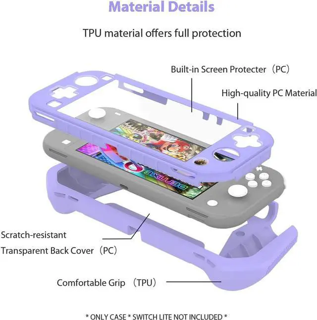 Alt view image 5 of 6 - Switch Lite Case Protective Case for Nintendo Switch Lite, Compatible Nintendo Switch Lite Screen Protector Cover Hand Grip Case with Detachable TPU+Built-in PC Screen (Purple)