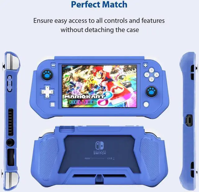 Alt view image 2 of 7 - Switch Lite Case Protective Case for Nintendo Switch Lite, Case Compatible with Nintendo Switch Lite Hand Grip Case with Detachable TPU+Built-in PC Screen Protector & 2 x Thumb Grip Caps (Navy Blue)