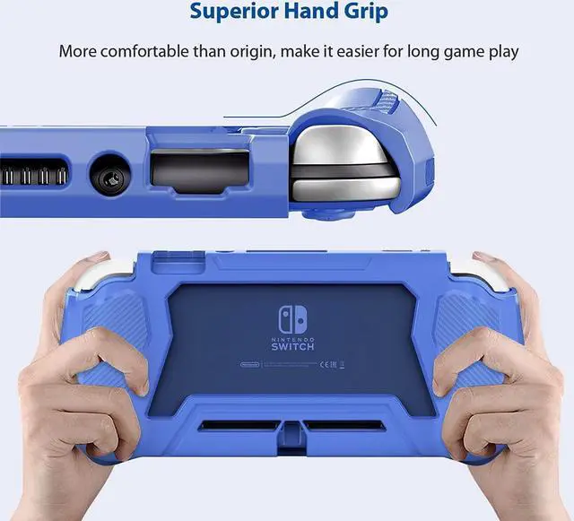 Alt view image 4 of 7 - Switch Lite Case Protective Case for Nintendo Switch Lite, Case Compatible with Nintendo Switch Lite Hand Grip Case with Detachable TPU+Built-in PC Screen Protector & 2 x Thumb Grip Caps (Navy Blue)