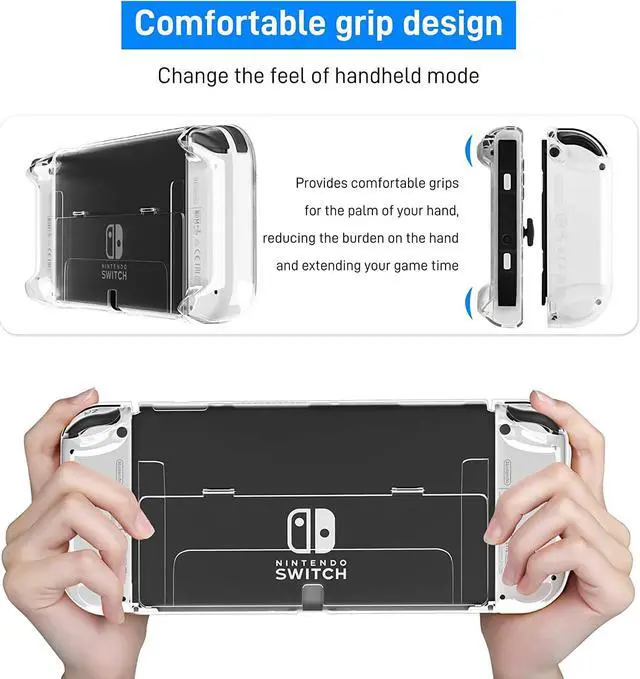 Alt view image 4 of 7 - 3 in 1 Transparent Case for Nintendo Switch OLED, Clear Dockable Shell Compatible with Switch OLED and Joycon Controller, Comfort Grip Case with Shock-Absorption and Anti-Scratch Design