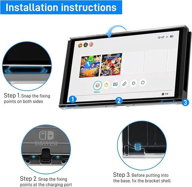 Alt view image 2 of 7 - 3 in 1 Transparent Case for Nintendo Switch OLED, Clear Dockable Shell Compatible with Switch OLED and Joycon Controller, Comfort Grip Case with Shock-Absorption and Anti-Scratch Design