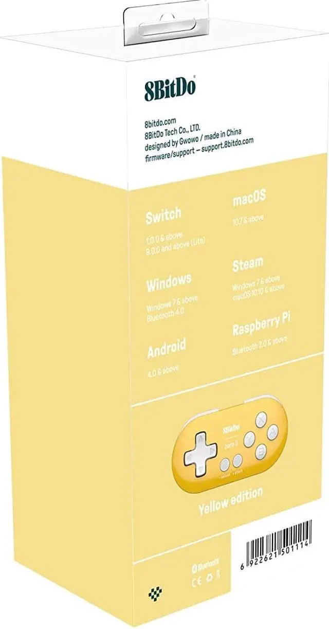 Alt view image 2 of 7 - 8Bitdo Zero 2 Bluetooth Gamepad Keychain Sized Mini Controller for Switch, Windows, Android, macOS & Raspberry Pi(Yellow Edition)