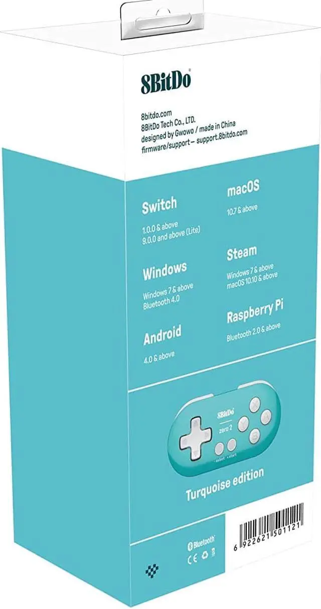 Alt view image 2 of 7 - 8Bitdo Zero 2 Bluetooth Gamepad Keychain Sized Mini Controller for Switch, Windows, Android, macOS & Raspberry Pi(Turquoise Edition)