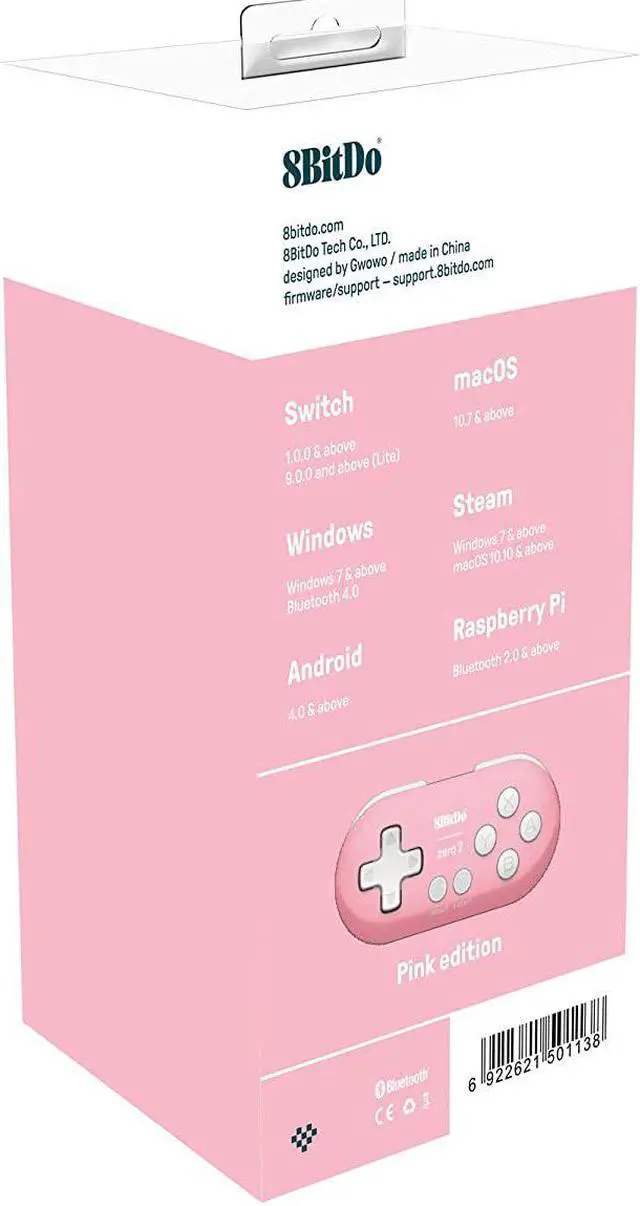 Alt view image 2 of 7 - 8Bitdo Zero 2 Bluetooth Gamepad Keychain Sized Mini Controller for Switch, Windows, Android, macOS & Raspberry Pi(Pink Edition) - Nintendo Switch