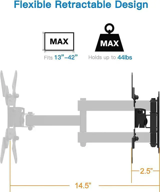 Alt view image 5 of 6 - EVERVIEW Full Motion TV Monitor Wall Mount Bracket Articulating Arms Swivel Tilt Extension Rotation for Most 13-42 Inch LED LCD Flat Curved Screen Monitors & TVs, Max VESA 200x200mm up to 44lbs