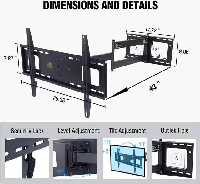 Alt view image 4 of 7 - FORGING MOUNT Long Extension TV Mount Full Motion Wall Bracket with 42 inch Long Arm Articulating TV Wall Mount for 37 to 80 Inch Flat/Curve TVs, VESA 600x400mm Compatible, Holds up to 110 lbs