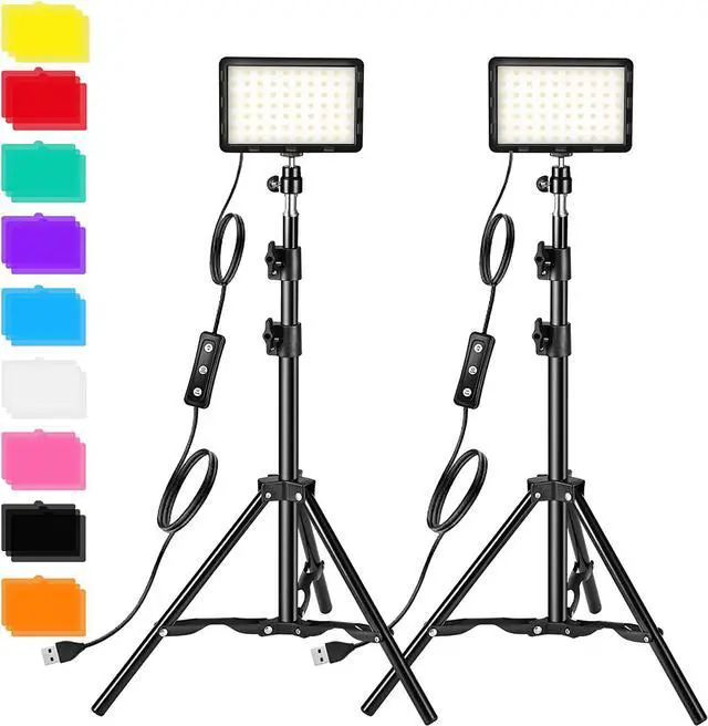 Main image of Photography Video Lighting Kit, LED Studio Streaming Lights W/70 Beads & Color Filter for Camera Photo Desktop Computer Conference Game Stream YouTube TikTok Portrait Shooting Pack of 2