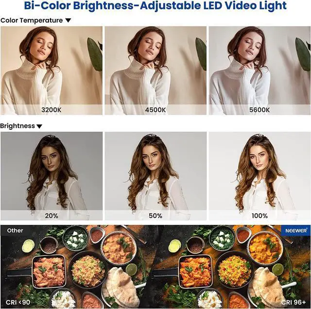 Alt view image 6 of 7 - NEEWER 2 Pack Bi Color 660 LED Video Light and Stand Kit: (2) 3200-5600K CRI 96+ Dimmable Light with U Bracket and Barndoor, (2) 75 inches Light Stand for Studio Photography, Video Recording (Black)