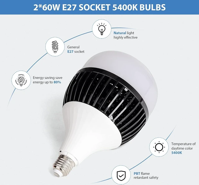 Alt view image 6 of 7 - Softbox Photography Lighting Kit, 30"X30" Softbox Lighting Kit, 2pcs E27 Socket 5400K LED Bulb, Photo Studio Light for Portrait Lighting, Photography/Video Recording/Live Streaming/YouTube