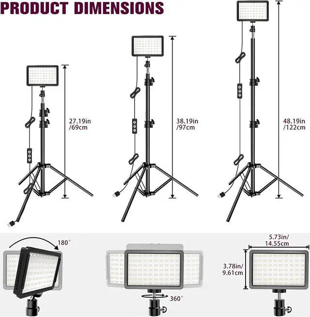 Alt view image 3 of 6 - Photography Lighting Kit Dimmable 5600K USB Led Video Studio Streaming Lights with Adjustable Tripod Stand and Color Filters for Table Top/Photo Video Shooting