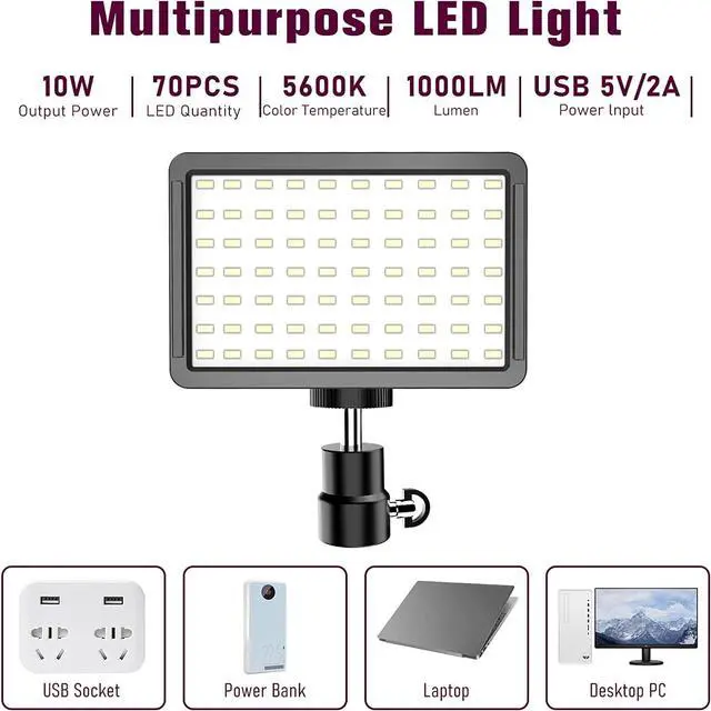 Alt view image 4 of 6 - Photography Lighting Kit Dimmable 5600K USB Led Video Studio Streaming Lights with Adjustable Tripod Stand and Color Filters for Table Top/Photo Video Shooting