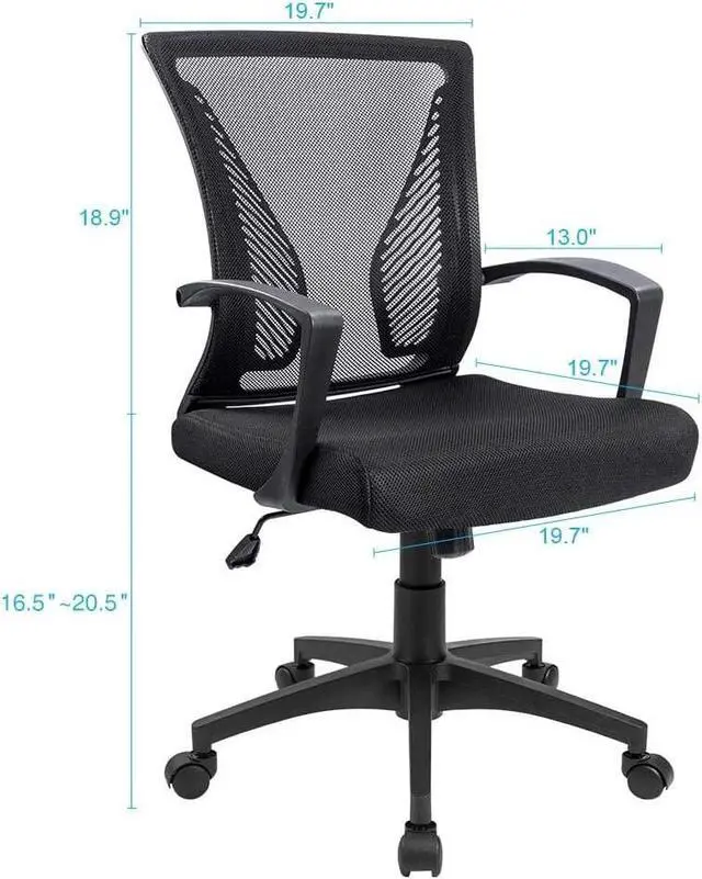 Alt view image 3 of 7 - Office Chair Mid Back Swivel Lumbar Support Desk Chair, Computer Ergonomic Mesh Chair with Armrest (Black)