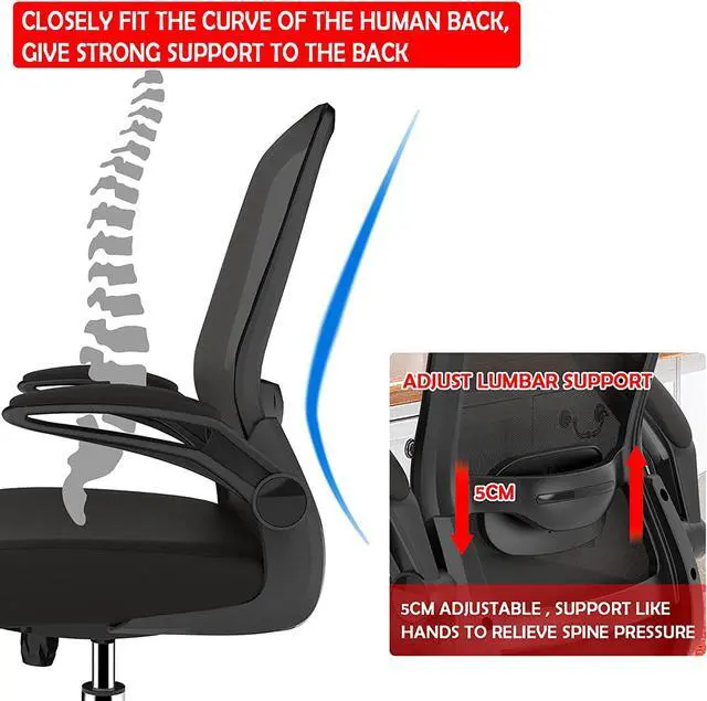 Alt view image 5 of 6 - Office Chair, Ergonomic Desk Chair with Adjustable Lumbar Support & Seat Height, High Back Mesh Computer Chair with Flip-up Armrests-BIFMA Passed Task Chairs for Home Office (Modern, Black)