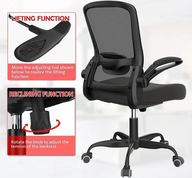 Alt view image 3 of 6 - Office Chair, Ergonomic Desk Chair with Adjustable Lumbar Support & Seat Height, High Back Mesh Computer Chair with Flip-up Armrests-BIFMA Passed Task Chairs for Home Office (Modern, Black)