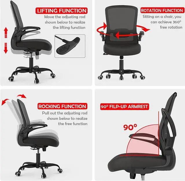 Alt view image 6 of 6 - Office Chair, Ergonomic Desk Chair with Adjustable Lumbar Support & Seat Height, High Back Mesh Computer Chair with Flip-up Armrests-BIFMA Passed Task Chairs for Home Office (Modern, Black)
