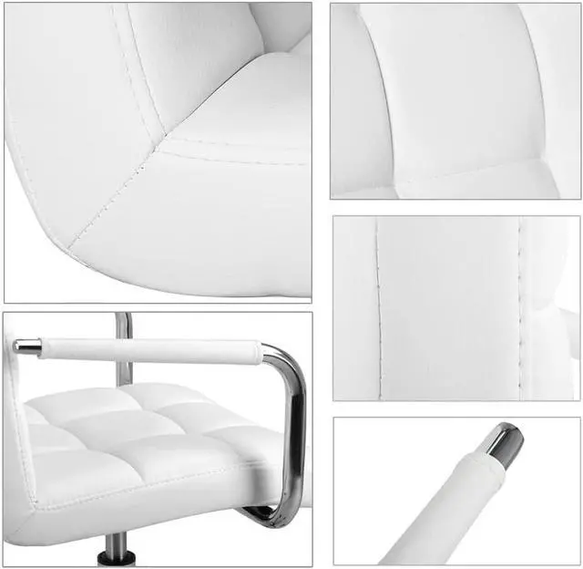 Alt view image 6 of 7 - Yaheetech White Desk Chairs with Wheels/Armrests Modern PU Leather Office Chair Midback Adjustable Home Computer Executive Chair 360° Swivel