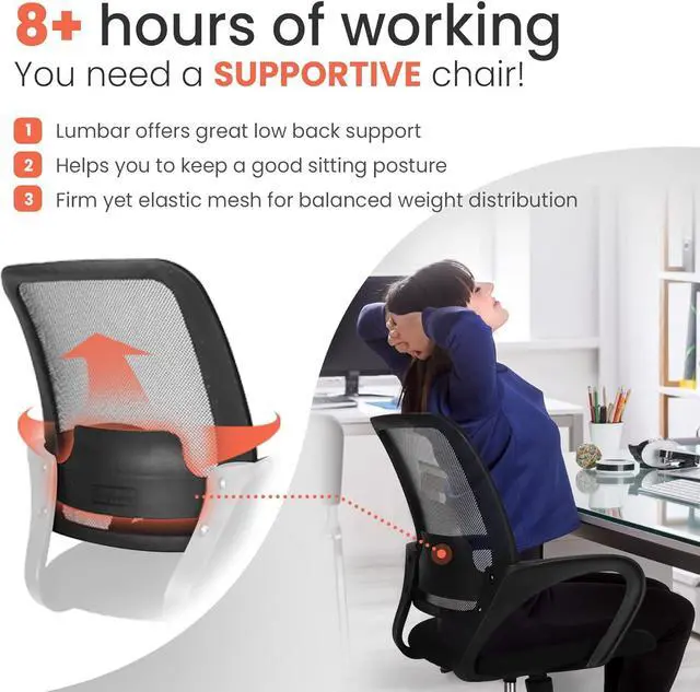 Alt view image 4 of 7 - NEO CHAIR Office Chair Ergonomic Desk Chair Mesh Computer Chair Lumbar Support Modern Executive Adjustable Rolling Swivel Chair Comfortable Mid Black Task Home Office Chair (Black)