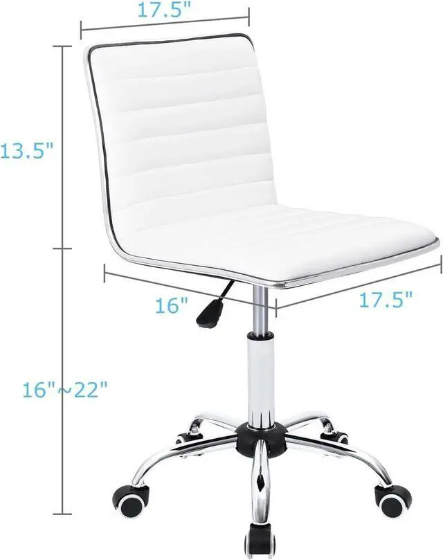 Alt view image 3 of 7 - Furmax Mid Back Vanity Chair for Makeup Room, Low Back PU Leather Swivel Computer Desk, Task and Office Chair Retro with Armless Ribbed (White)
