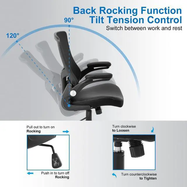 Alt view image 6 of 7 - Office Chair Ergonomic Desk Chair, Computer PU Leather Home Office Chair, Swivel Mesh Back Adjustable Lumbar Support Flip-up Arms Executive Task Chair