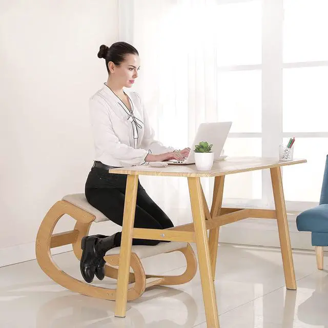 Alt view image 2 of 7 - Predawn Ergonomic Kneeling Chair,Rocking Knee Chair Upright Posture Chair for Home Office Meditation Wooden & Linen Cushion-Office Chair for Back Neck Pain Relief & Improving Posture (White Oak)