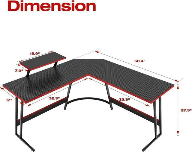 Alt view image 2 of 7 - Homall L Shaped Gaming Desk Computer Corner Desk PC Gaming Desk Table with Large Monitor Riser Stand for Home Office Sturdy Writing Workstation (Black, 51 Inch)