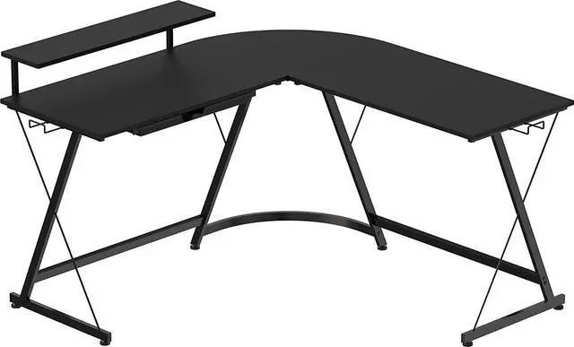 Alt view image 4 of 7 - Vista L-Shape Desk with Monitor Stand, Black
