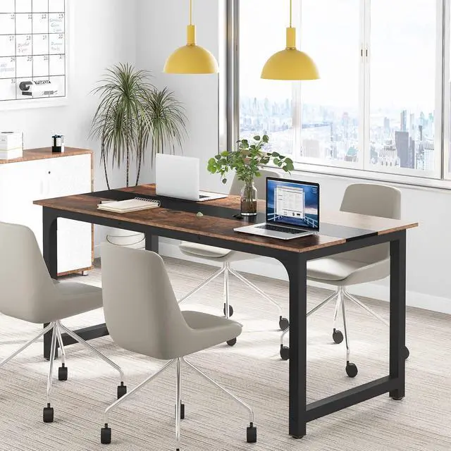 Alt view image 5 of 7 - Tribesigns Modern Computer Desk, 70.8 x 31.5 inch Large Office Desk Computer Table Study Writing Desk Workstation for Home Office, Rustic/Black
