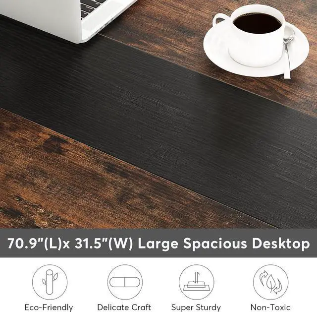 Alt view image 6 of 7 - Tribesigns Modern Computer Desk, 70.8 x 31.5 inch Large Office Desk Computer Table Study Writing Desk Workstation for Home Office, Rustic/Black
