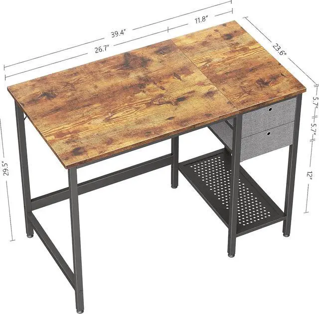 Alt view image 3 of 7 - Cubiker Home Office Computer Desk with Drawers, 40 Inch Study Writing Table, Modern Simple Style PC Desk, Rustic Brown