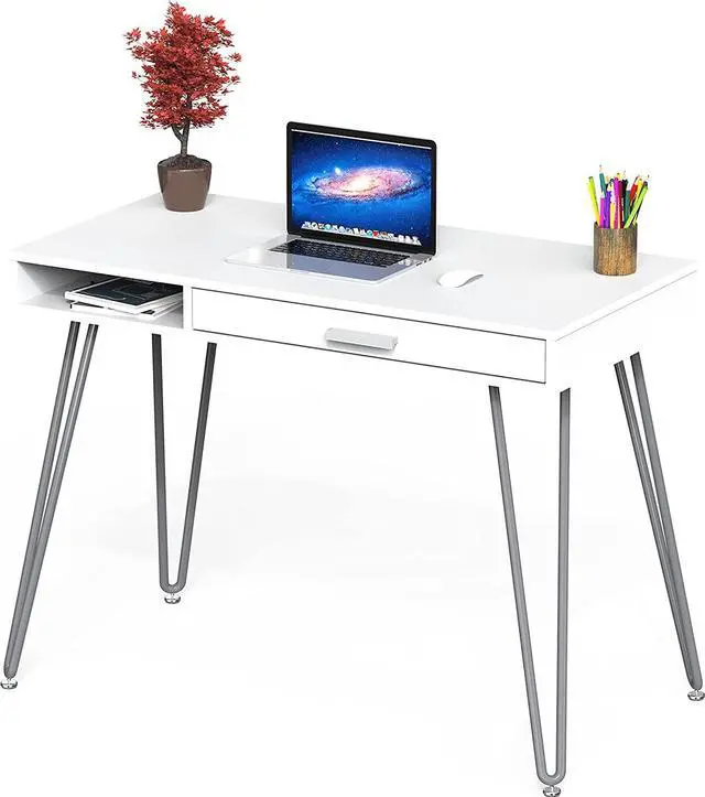 Alt view image 5 of 6 - SHW Home Office Computer Hairpin Leg Desk with Drawer, White