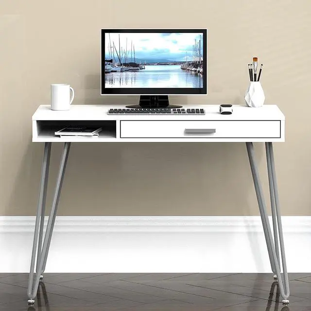 Alt view image 2 of 6 - SHW Home Office Computer Hairpin Leg Desk with Drawer, White