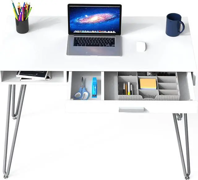 Alt view image 6 of 6 - SHW Home Office Computer Hairpin Leg Desk with Drawer, White