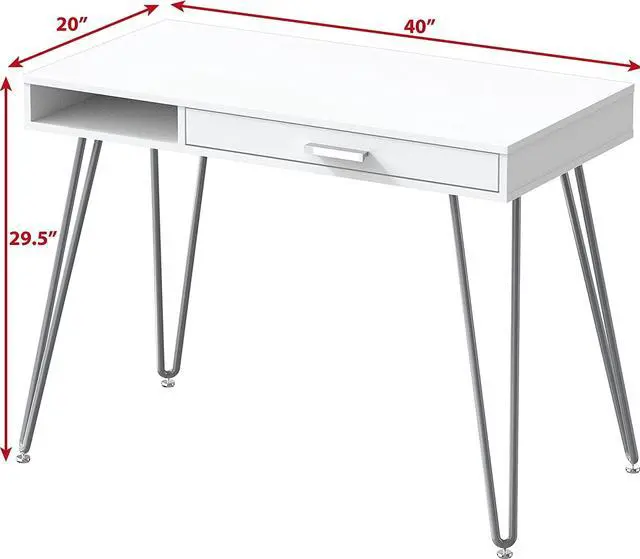Alt view image 3 of 6 - SHW Home Office Computer Hairpin Leg Desk with Drawer, White