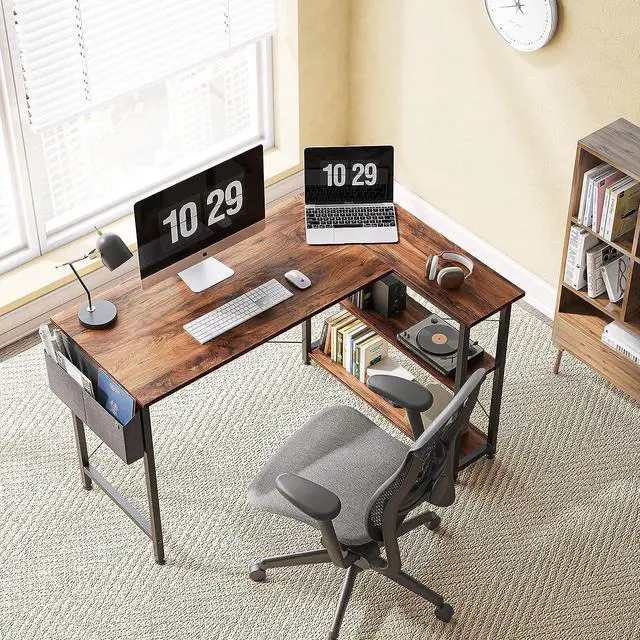 Alt view image 5 of 7 - CubiCubi 40 Inch Small L Shaped Computer Desk with Storage Shelves Home Office Corner Desk Study Writing Table, Deep Brown